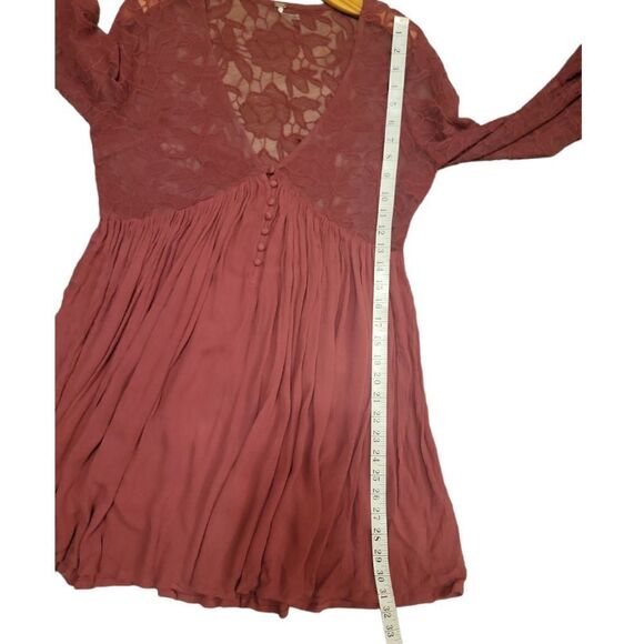 Free People With Love From India Lace Mini Boho Bell Sleeve Dress M Dusty Rose - Picture 11 of 11